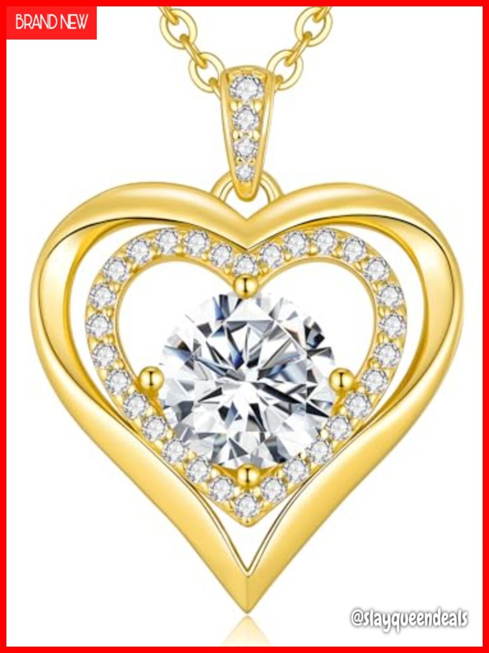 Moissanite Double Heart Necklace 925 Sterling Silver 18k Gold Plated